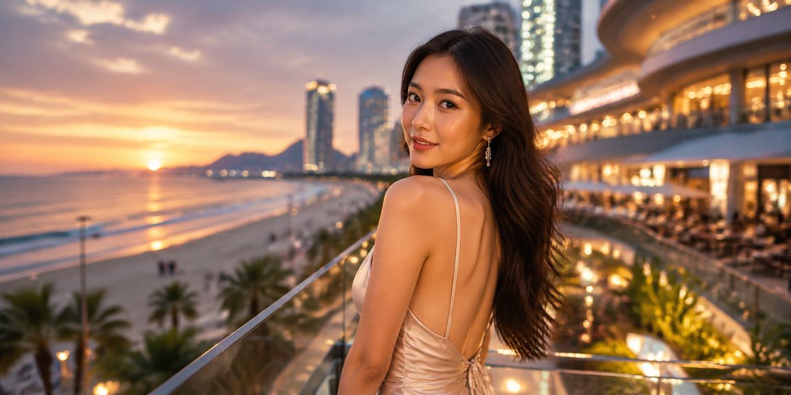 Khung cảnh bãi biển Đà Nẵng về chiều tối với người dùng truy cập tài khoản casino trực tuyến